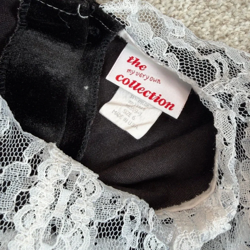 Vintage Black Velvet‎ Lace Collar Rose Dress Girls Size 6 USA